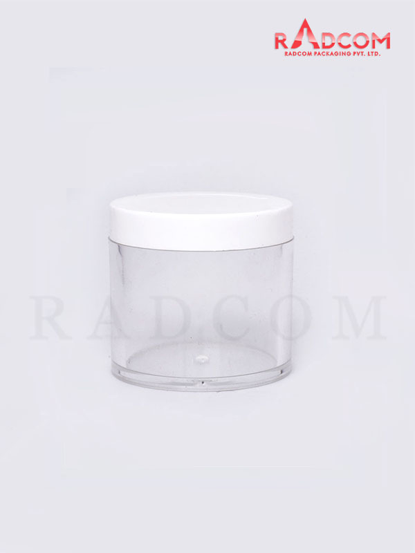 100 GM Clear SAN Cream Jar with Lid and White ABS Cap